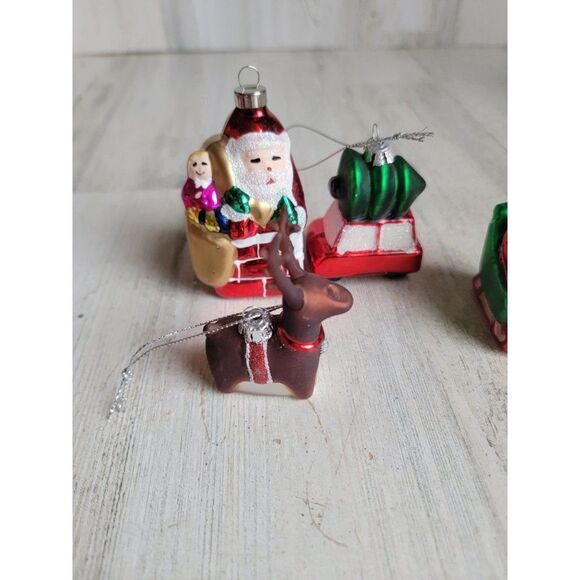 Blown glass Santa Claus chimney red card tree reindeer sleigh set ornament Xmas - Picture 2 of 7